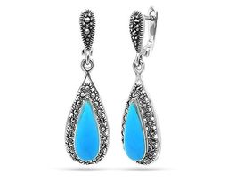 Серьги из серебра бирюза пресс., марказит, SL-AGA42