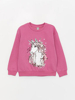Bisiklet Yaka Bask?l? Uzun Kollu K?z ?ocuk Sweatshirt