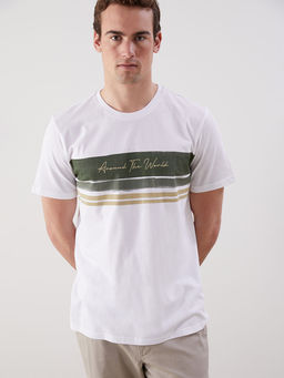 LC Waikiki Beyaz Bisiklet Yaka Bask_l_ Penye Erkek Ti__rt