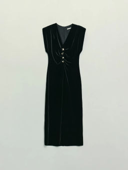 Бархатное платье с драпировкой и пуговицами / Zarina