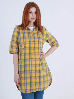 Рубашка в клетку желтая женская