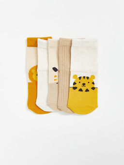 Bask?l? Erkek Bebek Soket ?orap 5li