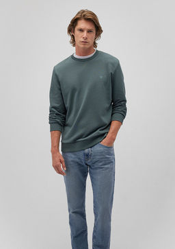 Bisiklet Yaka Yesil Basic Sweatshirt