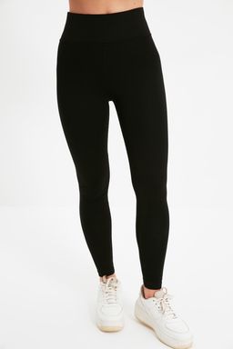 Siyah Yuksek Bel Basic Beli Lastikli Interlok Orme Tayt TWOAW20TA0047 - Trendyolmilla фото 3