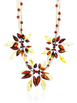 Колье Первоцвет из лимонного и вишнёвого янтаря