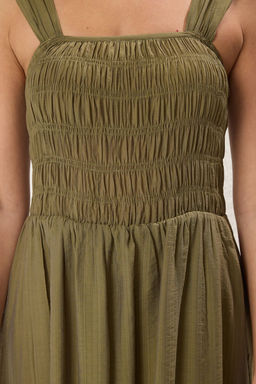 TRENDYOLMILLA Siyah Duz Etegi Belden Ac?lan Gipeli Midi Dokuma Elbise TWOSS25EL00050  фото 7