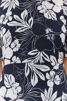 Indigo Cicek Desenli A Kesim Astarl? Midi Dokuma Elbise TWOSS20EL0908