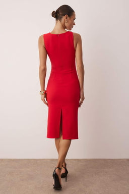 Siyah Duz Aksesuar Detayl? Midi Dokuma Elbise TWOAW26EL00076 - Trendyolmilla фото 4