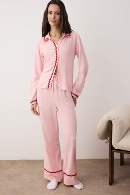 Pembe Duz Shally Dokuma Pijama Tak?m? THMAW26PT00144 - Trendyolmilla фото 2