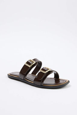 Koyu Kahverengi Cift Bant Detayl? Kad?n Terlik TAKSS26TE00029