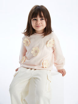 Bisiklet Yaka ?i?ekli Desenli K?z Bebek Sweatshirt