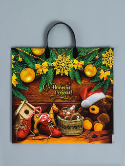 Цена за 10 шт. Пакет подарочный «Новогодняя затея», полиэтиленовый с пластиковой ручкой, 38×35 см