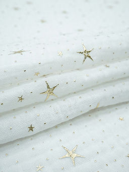 Муслин двухслойный с эф.жатости Звездочки (золотой глиттер) цв.белый, ш.1.4м, хл-100%, 140гр/м.кв - Купава фото 6