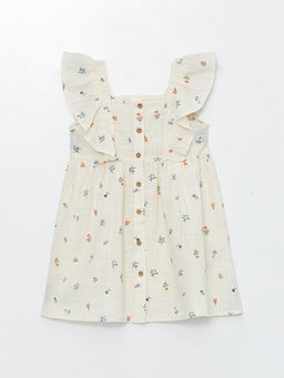 Kare Yaka ?i?ek Desenli K?z Bebek Elbise