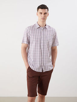 Regular Fit K?sa Kollu Ekose Poplin Erkek G?mlek