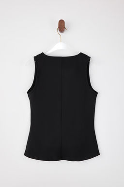 Siyah Peplum V Yaka Kolsuz Interlok Orme Bluz TWOSS26BZ00044