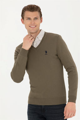 Мужской базовый свитер цвета хаки - U.s. polo assn фото 3