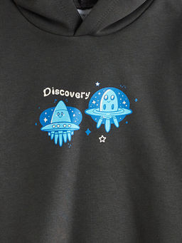 Kap??onlu Bask?l? Erkek ?ocuk Sweatshirt