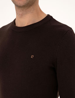 Koyu Kahverengi Slim Fit Bisiklet Yaka Basic Triko Kazak - Pierre cardin фото 7