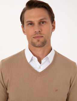 Camel Slim Fit V Yaka Basic Triko Kazak - Pierre cardin фото 2