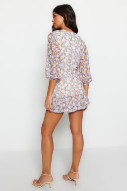 Cok Renkli Cicek Desenli Cut Out Detayl? Mini Astarl? Sifon Dokuma Tulum TWOSS23TU00113