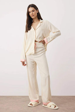 Ekru Biyeli Viskon Dokuma Pijama Tak?m? THMAW26PT00088 - Trendyolmilla фото 10