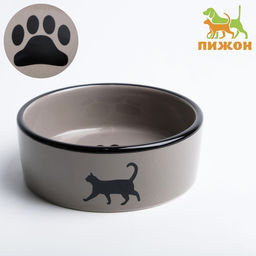 Миска керамическая След с кошкой 300 мл 12,5 x 4,5 cм, чёрно-серая