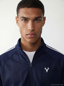 Dik Yaka ?eritli Erkek Fermuarl? Sweatshirt