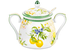 Сахарница 400 мл 15*10*11,5 см Лимоны + ложка NEW BONE CHINA