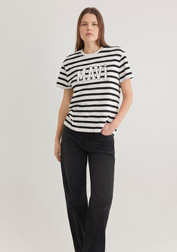 Mavi Logo Bask?l? Siyah Cizgili Tisort  фото 3