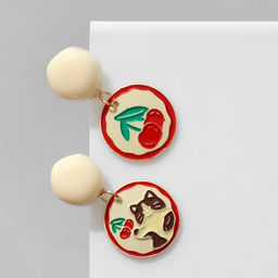 Серьги Котик с вишней, цветные в серебре - Queen fair фото 2