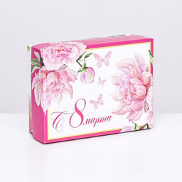Подарочная коробка сборная Мартовские пионы 16,5 х 12,5 х 5,2 см