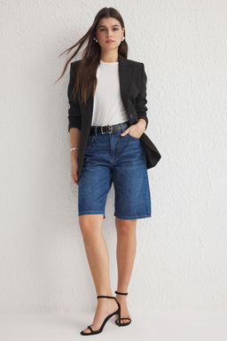 TRENDYOLMILLA Siyah Yuksek Bel Denim Bermuda TWOSS25SR00017
