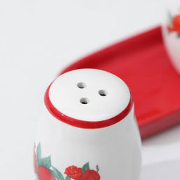 Набор для специй Доляна Гранат, солонка, перечница 130 мл, на подставке, доломит, белый, красный фото 3