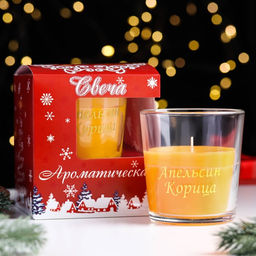 Ароматическая свеча в стакане Апельсин и корица, 6.5?8 см, оранжевый