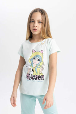 Пижамный комплект с короткими рукавами и принтом для девочек - Defacto фото 5