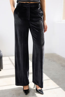 Siyah Kadife Wide Leg/Genis Paca Pantolon TWOAW26PL00055 - Trendyolmilla фото 3