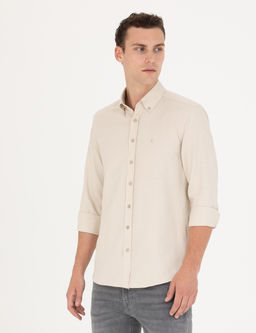 Bej Slim Fit Uzun Kollu G_mlek