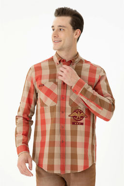 U. S. Polo Assn Мужская рубашка с длинным рукавом кирпичного цвета - U.s. polo assn фото 3