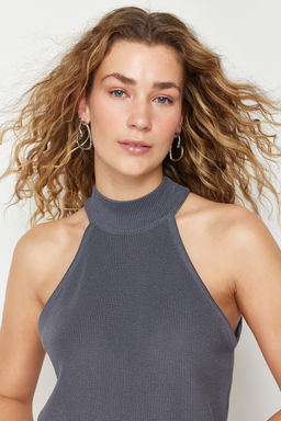 Antrasit Halter Yaka Basic Triko Bluz TWOSS24BZ00150 - Trendyolmilla фото 3