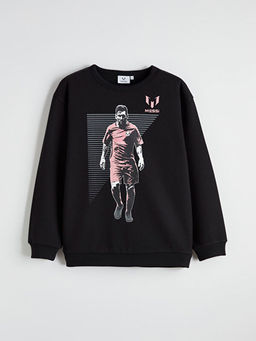 Bisiklet Yaka Messi Bask?l? Erkek ?ocuk Kal?n Sweatshirt