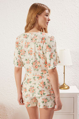 Trendyolmilla Cok Renkli Cicekli Baglama Detayl? Viskon Sortlu Dokuma Pijama Tak?m? THMSS25PT00231 фото 5