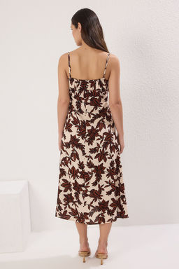 Kahverengi Cicekli A Kesim Midi Dokuma Elbise TWOSS25EL00561 - Trendyolmilla фото 4