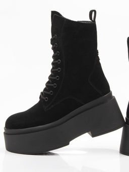 04-PAT225-2Z BLACK Ботинки зимние женские (натуральная замша, 100% шерсть)