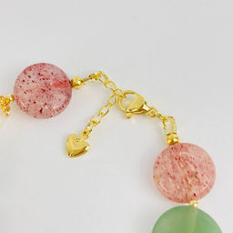 Браслет из Клубничного кварца, Жемчуга и Авантюрина 17 см +