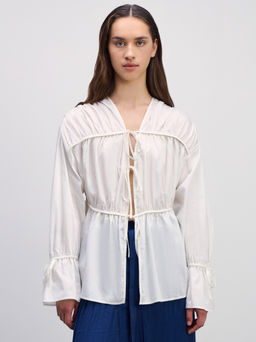 Свободная хлопковая блузка на завязках / Zarina  фото 6