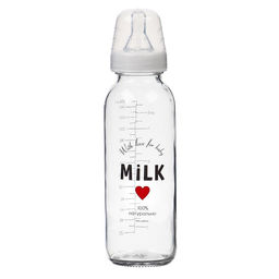 Бутылочка для кормления M&B Milk, классическое горло, от 3 мес., 250 мл., стеклянная