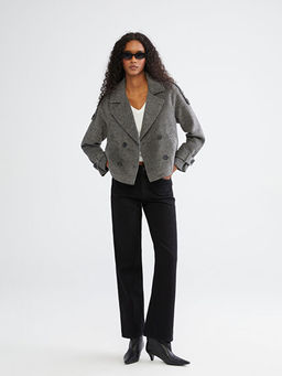 Kruvaze Yaka Desenli Kad?n Ka?e Ceket