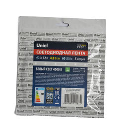 ULS-M11-2835-60LED/m-8mm-IP20-DC12V-4,8W/m-5M-4000K PROFI Гибкая светодиодная лента на самоклеящейся основе. Катушка 5м. в герметичной упаковке. Белый свет(4000К). ТМ Uniel.