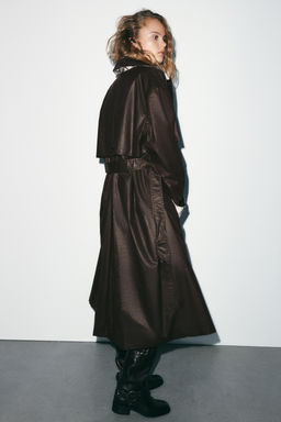 LONG WAXED CHECK TRENCH COAT - Zara фото 4